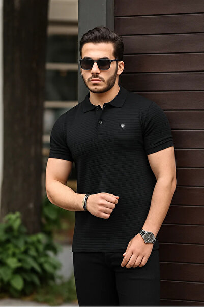 COMBİNE MİCHAİL Ανδρικό μπλουζάκι με μαύρο Polo Neck Slim Fit - 100% βαμβάκι