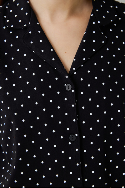 Penti Siyah Puantiye Desenli Gömlek Yaka Kısa Kollu Pamuklu Pijama Takımı