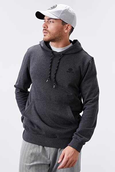 TOMMY LIFE Ανδρικό φούτερ με κουκούλα Anthracite Melange Kangaroo Pocket - 87872
