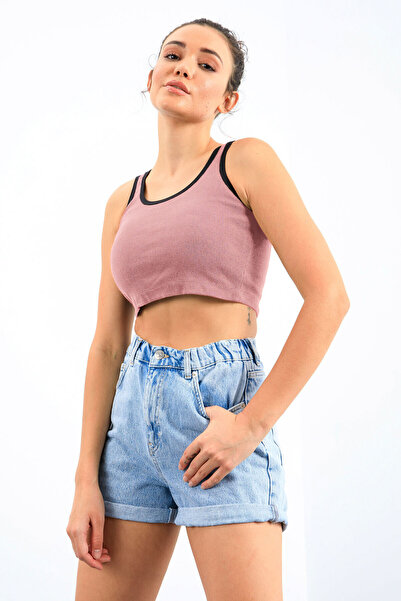 TOMMY LIFE Powder Basic Zero Sleeve Skinny Fit U Collar Women's Crop Top Undershirt - 97162