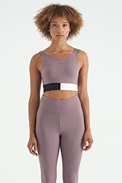 TOMMY LIFE Dusty Rose Color Blocked Logo Printed Slim Fit Ribbed Women's Bustier - 97275