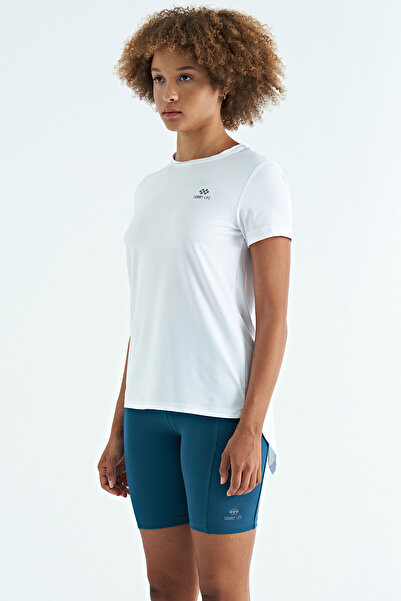 TOMMY LIFE White Back Slit Detailed O Neck Short Sleeve Standard Fit Women's T-Shirt - 97267