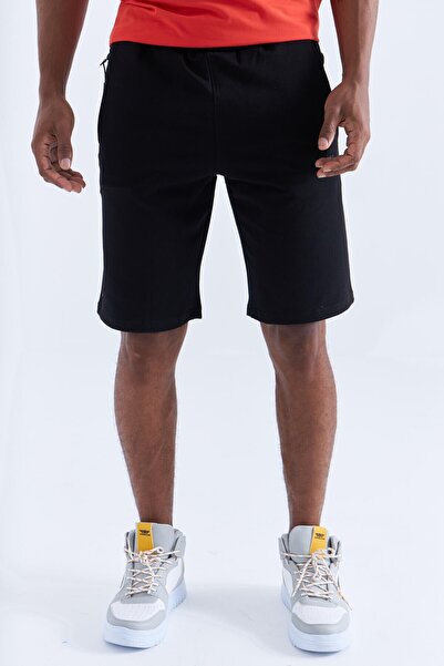 TOMMY LIFE Siyah Tek Fermuar Cep Detaylı Bağcıklı Standart Kalıp Erkek Şort - 81202