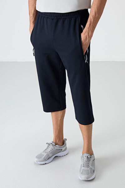 TOMMY LIFE Navy Blue - White Zipper Pocket Standard Fit Classic Leg Men's Capri - 83091