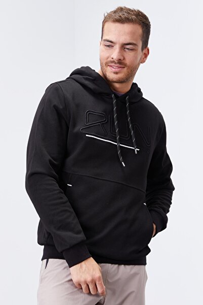 TOMMY LIFE Ανδρικό φούτερ με κουκούλα με κουκούλα σε μαύρο κείμενο - 87887