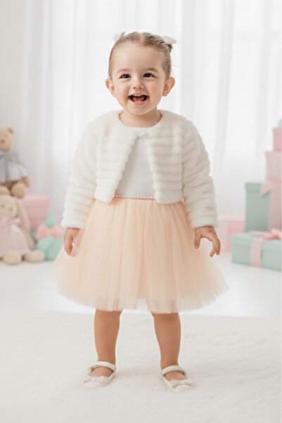 Mnk Baby&Kids Baby Girl Dress with Plush Bolero M00771 Salmon