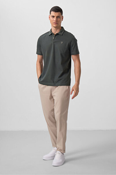 TOMMY LIFE Light Green Standard Fit Basic Polo Neck Men's T-Shirt - 87768