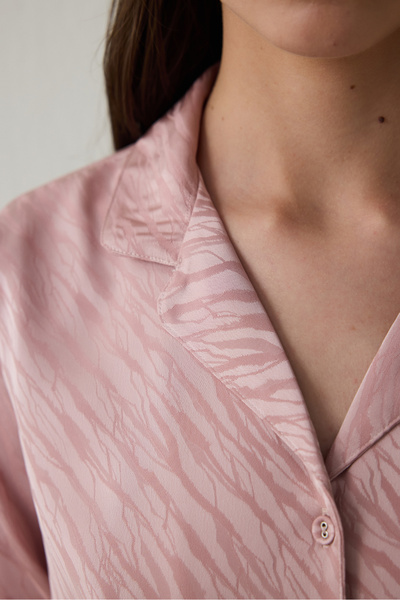 Penti Gül Kurusu Emma Gömlek Yaka Uzun Kollu Saten Pijama Takımı