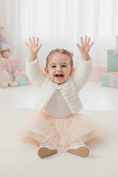 Mnk Baby&Kids Baby Girl Dress with Plush Bolero M00771 Salmon