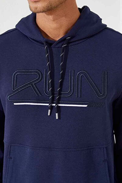 TOMMY LIFE Ανδρικό φούτερ με κουκούλα Indigo Text Embroidered Standard Fit - 87887