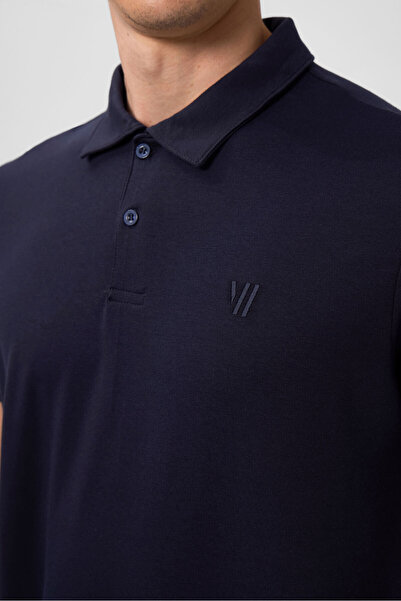 TOMMY LIFE Námořnická modrá Standardní pánské tričko Basic Polo Neck - 87768