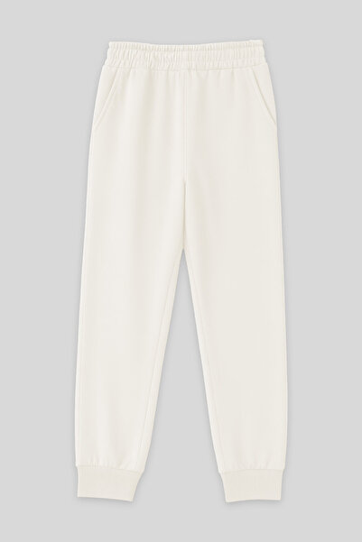 TOMMY LIFE Γυναικεία αθλητική φόρμα υψηλής μέσης εκρού με μανσέτες - 94561