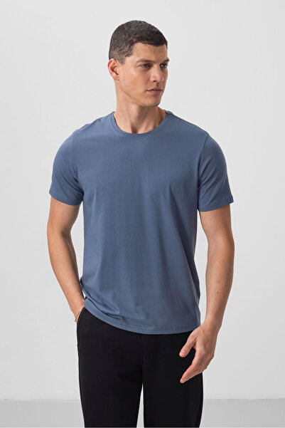 TOMMY LIFE Petrol Erkek Basic Kısa Kol Standart Kalıp O Yaka T-shirt - 87911