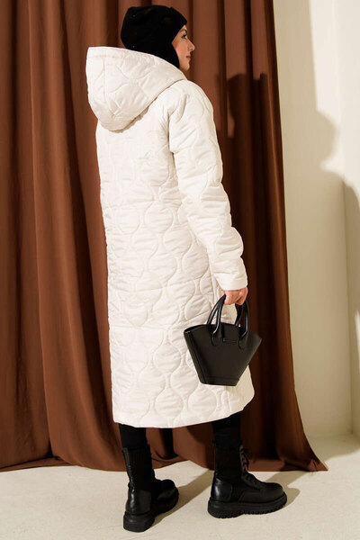 Bigdart 5177 Langer Steppmantel mit Kapuze – Ecru