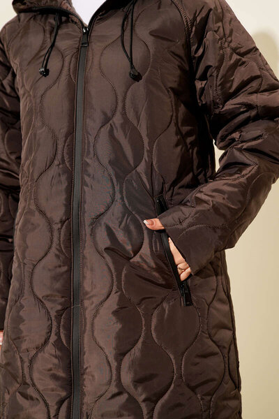 Bigdart 5177 Hooded Long Quilted Coat - Brown