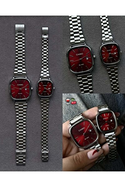 SOVARYS Caiso Vintage Çift Saati Vişne Kırmızısı Gümüş