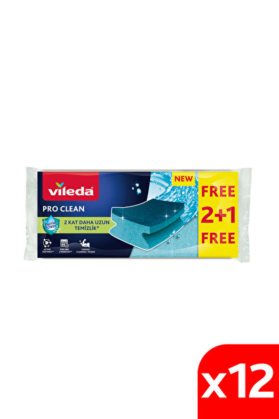 Vileda 12 Paket 3'lü Pro Clean Oluklu Bulaşık Süngeri