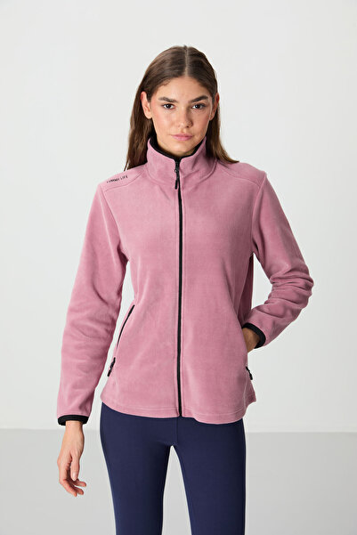 TOMMY LIFE Dried Rose Stand Collar Zippered Comfortable Form Women's Fleece Sweatshirt - 97173