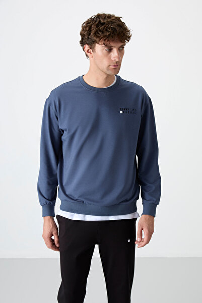 TOMMY LIFE Petrol - Μαύρο Casual O λαιμόκοψη, βαμβακερό ανδρικό σετ φόρμας oversize - 85120