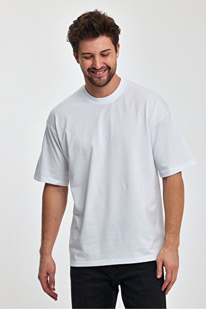 COMBİNE MİCHAİL Men's Oversize Fit Thick Fabric Textured Crew Neck T-shirt