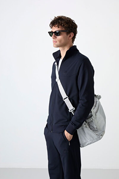 TOMMY LIFE Σετ ανδρικής φόρμας κλασικής φόρμας με φερμουάρ σε μπλε γιακά με φερμουάρ - 85072