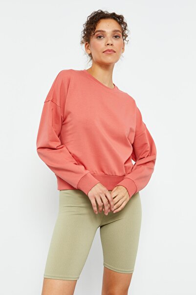TOMMY LIFE Powder Basic Comfortable Form O Neck Women's Sweatshirt - 97114
