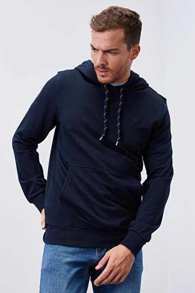 TOMMY LIFE Ανδρικό φούτερ με κουκούλα τύπου Navy Blue Kangaroo Pocket Standard - 87872