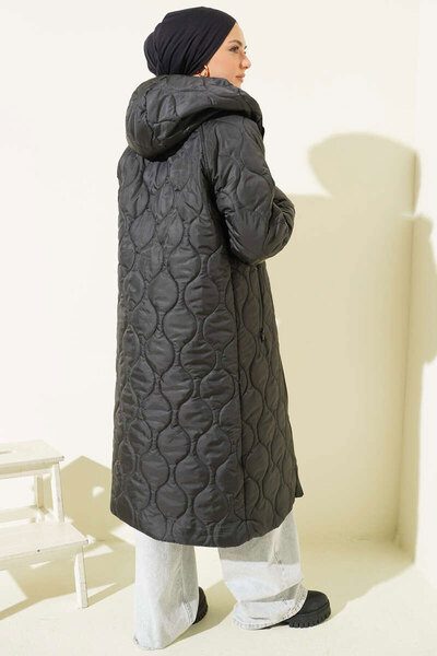 Bigdart 5177 Langer Steppmantel mit Kapuze – Schwarz