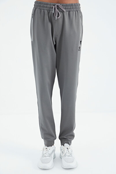 TOMMY LIFE Dark Gray Lace-Up Pocket Detailed Comfortable Fit Men's Tracksuit Bottom - 84993