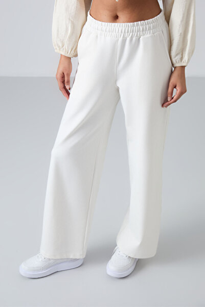 TOMMY LIFE Ecru ψηλόμεση τσέπη Άνετη φόρμα με φαρδύ γυναικείο πάτο - 94567