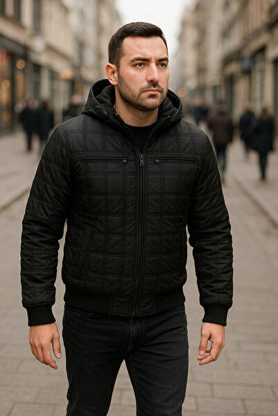 couis Men's Large Size with Ribbed Sleeves and Waist, Fur Lining Inside Hooded