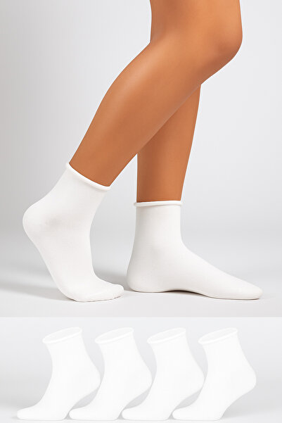 KaeLaurean Γυναικείες κοντές κάλτσες 4 τεμαχίων από βαμβακερές ελαστικές λευκές χωρίς ραφές, ελαστικές και χωρίς σημάδια