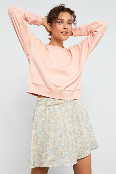 TOMMY LIFE O neck Pink Women's Sweatshirt - Comfortable Form Basic Model 97114