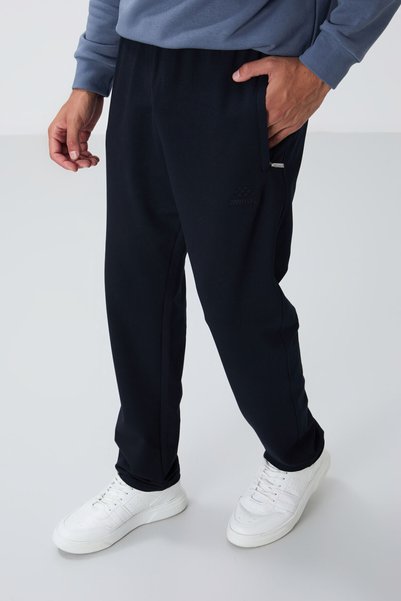 TOMMY LIFE Navy Blue Zipper Pocket Slim Fit Classic Leg Men's Tracksuit Bottom - 84669