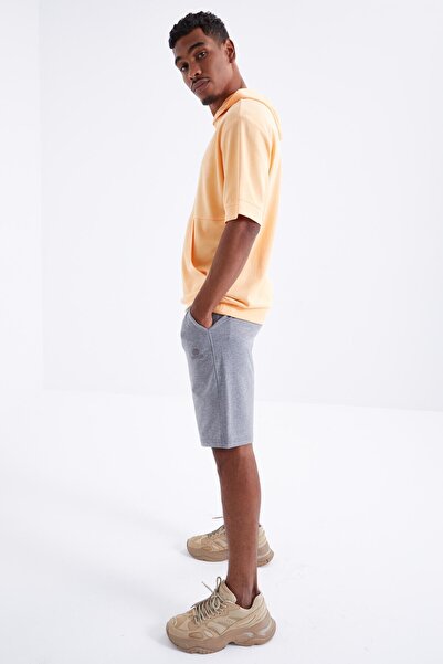 TOMMY LIFE Gri Melanj Bağcıklı Standart Kalıp Basic Erkek Şort - 81212