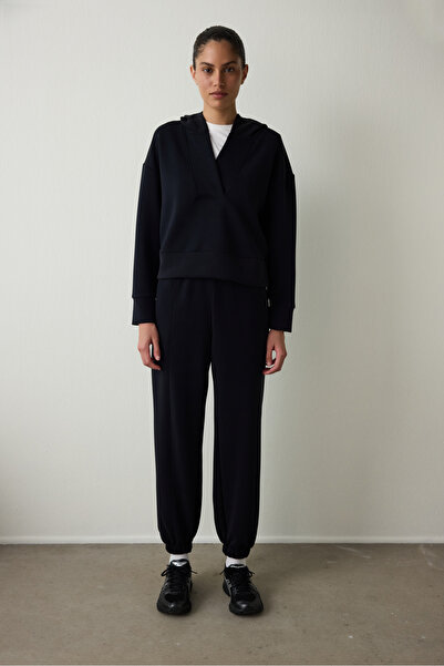 Penti Black Hooded Modal Crop Sweatshirt