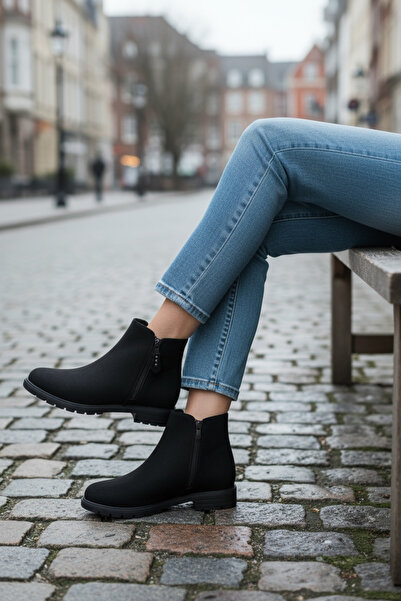 Y&D Shoes 2025-2026 Yeni Sezon Kadın Fermuarlı Günlük Siyah Bot Rahat Taban Kışlık Sıcak Astar