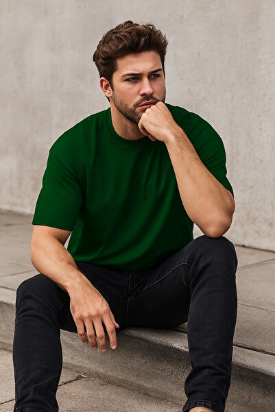 COMBİNE MİCHAİL Thick Fabric Oversize Men's T-shirt - Crew Neck