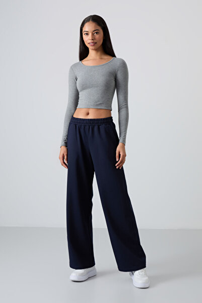 TOMMY LIFE Indigo ψηλόμεση τσέπη Άνετη φόρμα με φαρδύ πόδι γυναικεία φούτερ κάτω - 94567