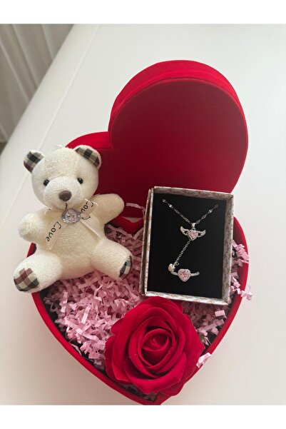 HKN AVM ACCESSORİES Kalpli Kutuda Gümüş Kanatlı Kolye Kalp Yüzük Kolye Yılbaşı Sevgililer Günü Hediyesi