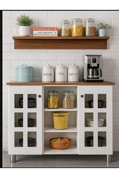 EXPERT ركن القهوة الكلاسيكي - أبيض مع رف بني (متعدد الأغراض)