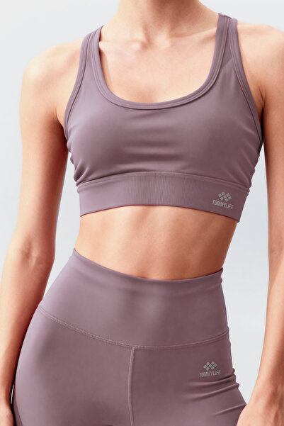 TOMMY LIFE Dried Rose High Waist Recovery Cross Back Detailed Slim Fit Women's Tights Set - 95283