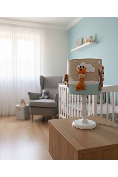 Leobabyroom Kahve Bulut Yıldız Desenli Mint Turuncu Krem Renkli Çocuk/bebek Odası Tasarım Abajur