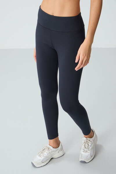 TOMMY LIFE Anthracite High Waist Thermal Slim Fit Narrow Leg Women's Leggings - 94577