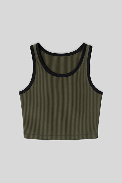 TOMMY LIFE Tricou crop top pentru femei, cu mâneci zero basic, cu decolteu rotund - 97160