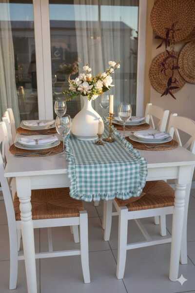 vintagetasarım Runner cu volane în carouri Vintage 40x130cm