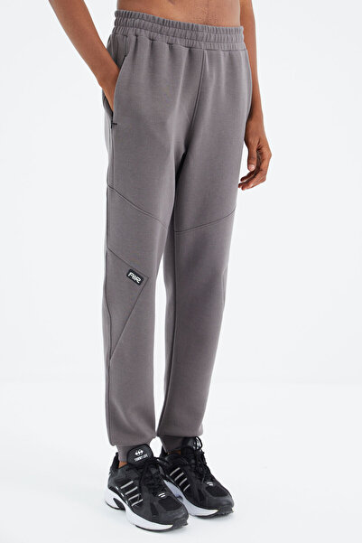 TOMMY LIFE Dark Gray Lace-up Stripe Detailed Comfortable Fit Men's Tracksuit Bottom - 82100