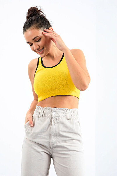 TOMMY LIFE Yellow Basic Zero Sleeve Skinny Fit U Collar Women's Crop Top Undershirt - 97162