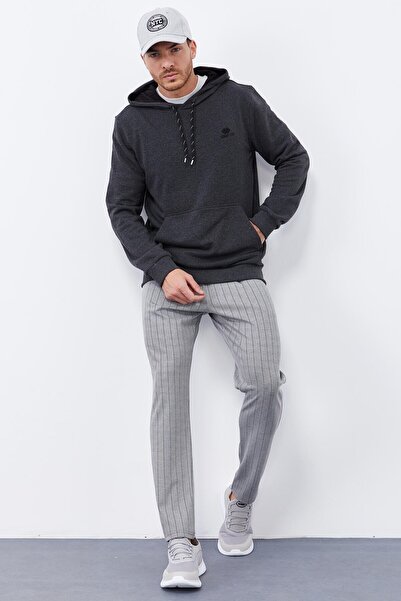 TOMMY LIFE Ανδρικό φούτερ με κουκούλα Anthracite Melange Kangaroo Pocket - 87872