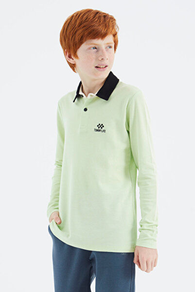 TOMMY LIFE Açık Yeşil Polo Yaka Basic Erkek Çocuk T-Shirt - 11171
